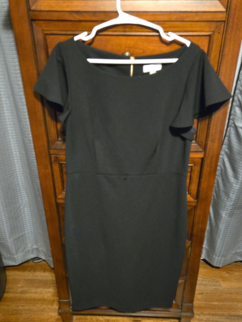 Calvin Klein Black Midi Sheath Dress with Flutter Sleeves
